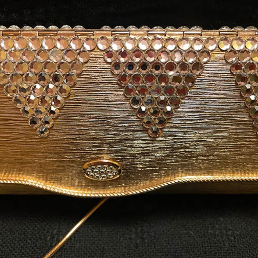 Gold and Rhinestone Hard Shell Handbag - Picture 3 of 7